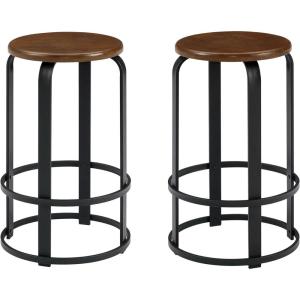 Walker Edison Hayes Modern Curved Metal and Solid Wood Barstool, 26 Inch, Black(Dark Coffee / Black)
