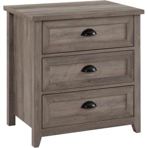 Walker Edison Hazel Modern Farmhouse 3 Drawer Framed Nightstand with Half-Moon Handles, 25 Inch, White Oak(Grey Wash)