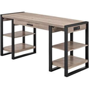 Walker Edison Industrial Wood Computer Writing Desk 4 Storage Shelves and Gaming Gamer Command Center Workstation Desk Home Office, 60 Inch, Dark Walnut(Driftwood)