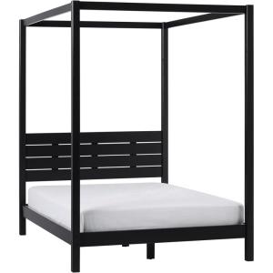 Walker Edison Isla Slatted Headboard Canopy Bedframe, Queen, Black(Black)