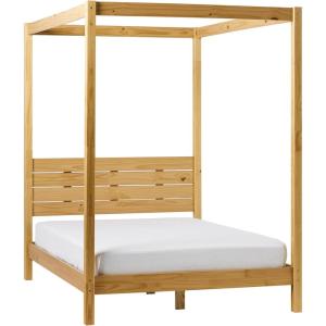 Walker Edison Isla Slatted Headboard Canopy Bedframe, Queen, Black(Natural Pine)