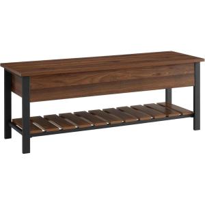 Walker Edison Julian Rustic Farmhouse Lift Top Entry Bench with Bottom Rack, 48 Inch, Barnwood(Dark Walnut)
