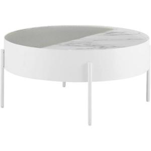 Walker Edison Katrina Contemporary Faux Drum Coffee Table with Sliding Top, 33 Inch, Calacatta Marble(Calacatta Marble)