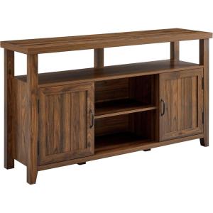 Walker Edison Kent Modern Rustic Grooved Door Tall TV Stand for TVs up to 65 Inches 58 Inch Dark Walnut(Dark Walnut)