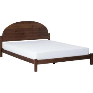 Walker Edison King Boho Arched Headboard Solid Pine Bed, Platform Style No Box Spring Required, Modern Curved Design, King Size, Cerused White(Brown)