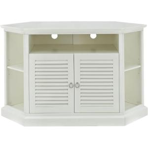 Walker Edison Laredo Modern Farmhouse Double Grooved Door Corner TV Stand for TVs up to 50 Inches, 44 Inch, White Oak(White)