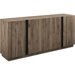 Walker Edison Liss Contemporary 4-Door Minimalist Sideboard, 70 Inch, Dark Walnut(Slate Grey)