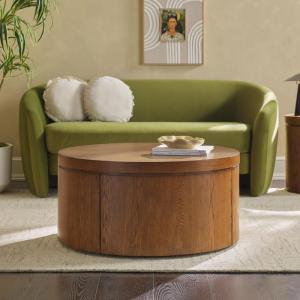 Walker Edison Maya Modern Solid Oak Wood Veneer Coffee Table with Storage, 36 Inch, White Oak(Medium Brown)