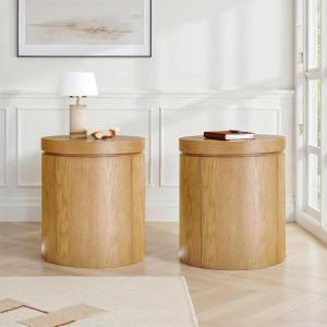 Walker Edison Maya Modern Solid Oak Wood Veneer Side Table with Storage, 18 Inch, Medium Brown Oak(White Oak)