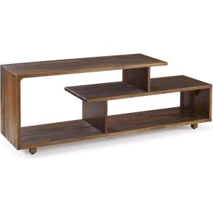 Walker Edison Meier Contemporary 2 Tier Asymmetrical Solid Wood TV Stand for TVs up to 50 Inches, 60 Inch, Amber(Amber)