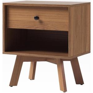 Walker Edison Mid Century Modern 1-Drawer Nightstand Bedroom Storage Drawer and Shelf Bedside End Table, 21 Inch, Coastal Oak(Mocha)