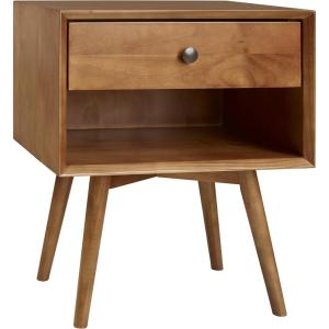 Walker Edison Mid Century Modern 1-Drawer Nightstand Bedroom Storage Drawer and Shelf Bedside End Table, 24 Inch, Natural Pine(Caramel)