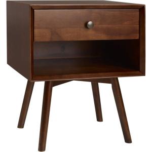 Walker Edison Mid Century Modern 1-Drawer Nightstand Bedroom Storage Drawer and Shelf Bedside End Table, 24 Inch, Natural Pine(Walnut)