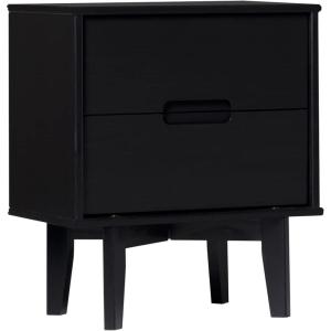 Walker Edison Mid Century Modern Grooved Handle Wood Nightstand Side Table Bedroom Storage Drawer and Shelf Bedside End Table, 2 Drawer, Caramel(Black)