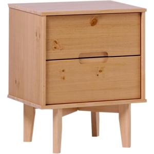 Walker Edison Mid Century Modern Grooved Handle Wood Nightstand Side Table Bedroom Storage Drawer and Shelf Bedside End Table, 2 Drawer, Caramel(Natural Pine)