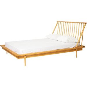 Walker Edison Mid Century Modern Solid Wood Spindle Platform Bed Headboard Footboard Bed Frame Bedroom, Queen, Caramel(Light Oak)