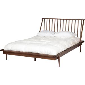 Walker Edison Mid Century Modern Solid Wood Spindle Platform Bed Headboard Footboard Bed Frame Bedroom, Queen, Caramel(Walnut)