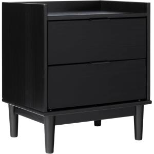 Walker Edison Mid-Century Modern Solid Wood 2-Drawer Nightstand, 20 Inch, Black(Black)