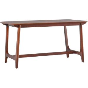 Walker Edison Mid-Century Modern Solid Wood Trestle Base Dining Table, 60 Inch, Black Ash Veneer(Walnut)