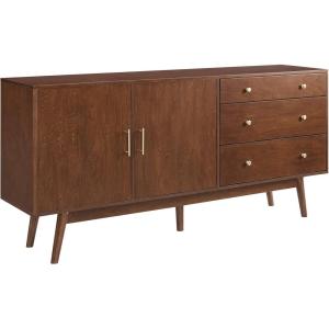Walker Edison Mid-Century Modern Wood Kitchen Buffet Sideboard Entryway Serving Storage Cabinet Doors-Dining Room Console, 70 Inch, Walnut(Walnut)