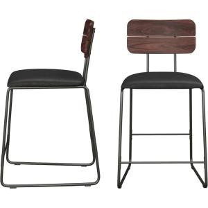 Walker Edison Modern 2-Piece Minimalist Counter Stools with Wooden Back, Set of 2, Black(Black)