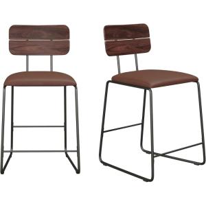 Walker Edison Modern 2-Piece Minimalist Counter Stools with Wooden Back, Set of 2, Black(Brown)
