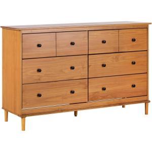 Walker Edison Modern 6-Drawer Solid Wood Dresser Bedroom Storage, 57 Inch, White(Caramel-t)