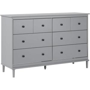 Walker Edison Modern 6-Drawer Solid Wood Dresser Bedroom Storage, 57 Inch, White(Grey-t)