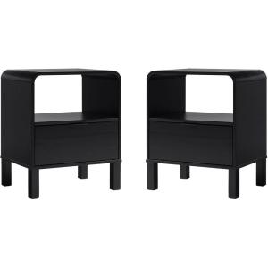 Walker Edison Modern Curved-Top Solid Wood 1-Drawer Nightstand with Open Cubby, 24 Inch, Brown(2-pack Black)