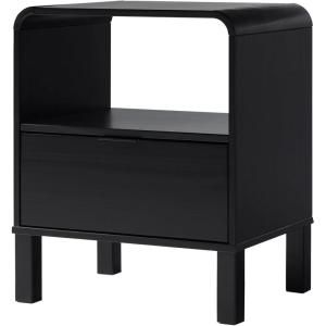 Walker Edison Modern Curved-Top Solid Wood 1-Drawer Nightstand with Open Cubby, 24 Inch, Brown(Black)