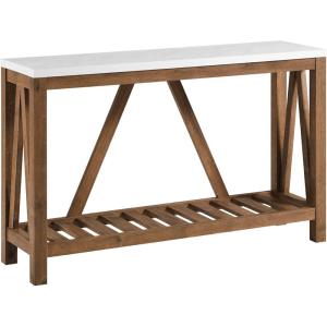 Walker Edison Modern Farmhouse Accent Entryway Table Entry Table Living Room End Table, 52 Inch, Rustic Oak(Walnut/Marble)