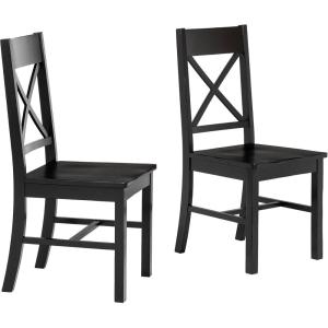 Walker Edison Modern Farmhouse Wood X-Back Armless Dining Chairs Kitchen, Set of 2, Black(Black)