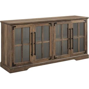 Walker Edison Modern Glass and Wood Universal TV Stand with 4 Door Storage For TV’s up to 64″ Flat Screen Living Room Storage Entertainment Center, 58 Inch, Rustic Oak(Rustic Oak)