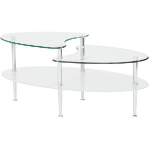 Walker Edison Modern Oval Glass Coffee Table Living Room Accent Ottoman Storage Shelf, 37 Inch, Glass(Wave Coffee Table)
