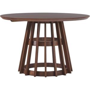 Walker Edison Modern Slatted Wood Pedestal Base Dining Table, 48 Inch, Cerused White(Brown)