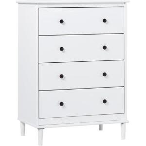 Walker Edison Modern Tall 4-Drawer Solid Wood Dresser Bedroom Storage Drawer Organizer Closet Hallway, 40 Inch, Caramel(White-t)