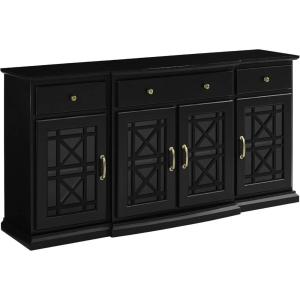 Walker Edison Modern Wood Glass Door Buffet Sideboard Living Room-Entryway Serving Storage Cabinet Doors-Dining Room Console, 60 Inch, Dark Teal(Black)