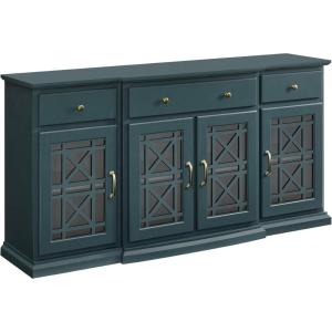 Walker Edison Modern Wood Glass Door Buffet Sideboard Living Room-Entryway Serving Storage Cabinet Doors-Dining Room Console, 60 Inch, Dark Teal(Dark Teal)