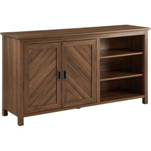 Walker Edison Modern Wood Grooved Buffet Sideboard with Open Storage-Entryway Serving Storage Cabinet Doors-Dining Room Console, 58 Inch, Dark Walnut(Dark Walnut)