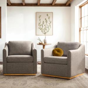 Walker Edison Nash Modern Farmhouse Linen Swivel Accent Chair, Dark Grey(Dark Grey)
