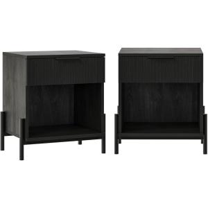 Walker Edison Paris Modern Reeded-Drawer Nightstand with Open Storage, 24 Inch, Black(Black)