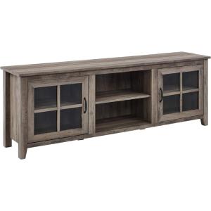 Walker Edison Portsmouth Classic 2 Glass Door TV Stand for TVs up to 80 Inches, 70 Inch, Birch(Grey Wash)