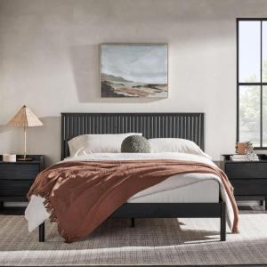 Walker Edison Queen Modern Reeded Headboard Solid Wood Bed, Queen Size, Blonde(Black)