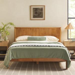 Walker Edison Queen Modern Reeded Headboard Solid Wood Bed, Queen Size, Blonde(Blonde)