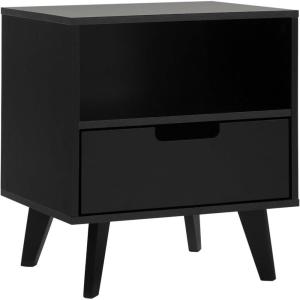 Walker Edison Raelyn Mid-Century Modern 1-Drawer Nightstand, 20 Inch, Black(Black)