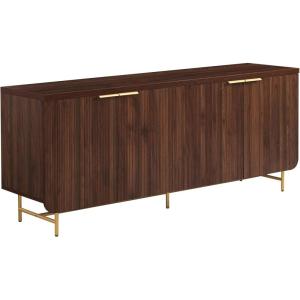 Walker Edison Reema Fluted 4-Door Kitchen Sideboard Buffet Console, 69 Inch, Coastal Oak(Gold dark Walnut)