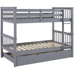 Walker Edison Resende Mission Style Solid Wood Twin over Twin Bunk Bed, Twin over Twin, Grey(Grey)