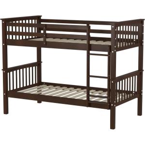 Walker Edison Resende Mission Style Solid Wood Twin over Twin Bunk Bed, Twin over Twin, Grey(Walnut)