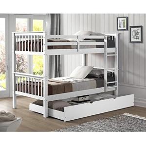 Walker Edison Resende Mission Style Solid Wood Twin over Twin Bunk Bed, Twin over Twin, Grey(White)