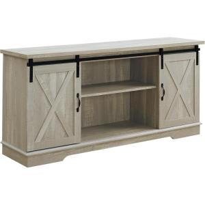 Walker Edison Richmond Modern Farmhouse Sliding Barn Door Stand for TVs up to 65 Inches, Without Fireplace, Rustic Oak(Stone Grey)